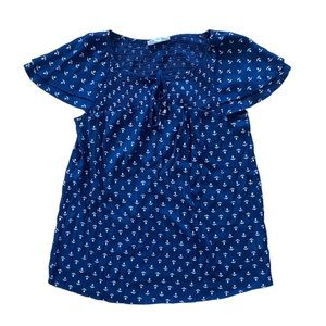 Westport Women’s Top XS Navy Blue Anchor Print Short Sleeve Blouse Nautical Sea